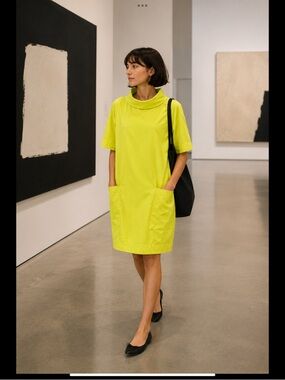 COS Chartreuse/Yellow Cocoon Dress | EU 34 | Minimalist Cowl Neck Pocket Dress